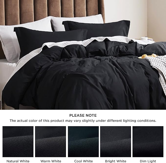 Bedsure Duvet Cover Full Size - Soft Double Brushed Bedding Set for Kids & Adults, Zipper Closure, 3 Pieces, Includes 1 Duvet Cover (80"x90") & 2 Pillow Shams, NO Comforter, Black