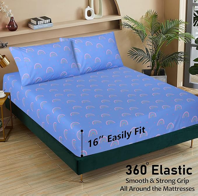 RUVANTI 100% Cotton Twin Sheets Set, 3 Pieces, Soft & Breathable Percale Weave Bedding, Deep Pocket 16", Hotel Standard, Crisp Cool Feel, Durable, Perfect Floral Bed Sheet, Baby Rainbow