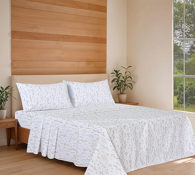 RUVANTI 100% Organic Cotton Sheets California King, Percale Weave, GOTS Certified, 4-Piece Set, Deep Pocket 13", Crisp & Breathable, Soft Durable Bedding, Sábanas Algodón Orgánico – Field Flower