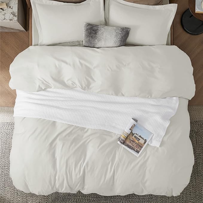 Bedsure Duvet Cover Queen Size - Soft Double Brushed Bedding Set for Kids & Adults, Zipper Closure, 3 Pieces, Includes 1 Duvet Cover (90"x90") & 2 Pillow Shams, NO Comforter, Ivory White