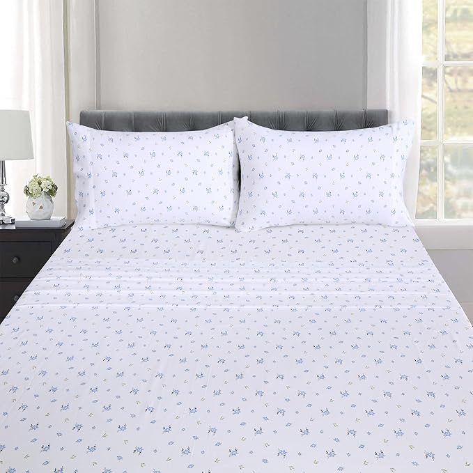 RUVANTI 100% Cotton Twin XL Sheet Sets, 3 Pieces, Soft & Breathable Percale Weave Bedding, Deep Pocket 16", Hotel Standard, Crisp Cool Feel, Durable, Perfect Size Floral Sheets, Phulkari