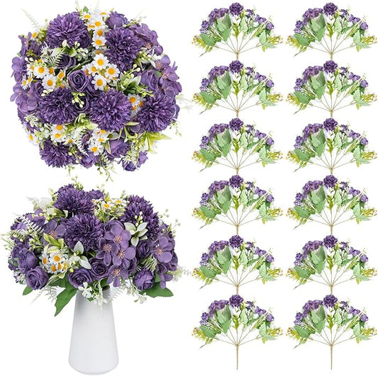 12 Packs Peonies Artificial Flowers,Silk Artificial Peonies Flowers Fake Peony Faux Floral Arrangements Bouquet for Centerpiece Table Wedding Party Home Decor Purple