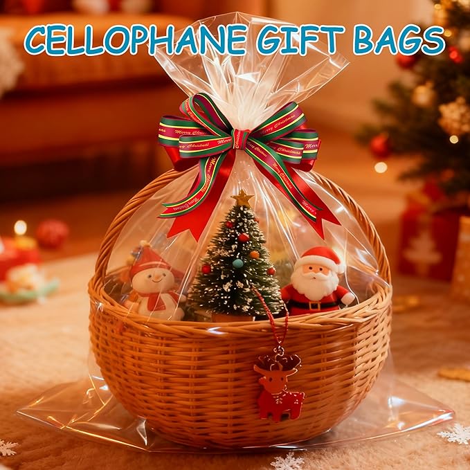 ZYLOP Extra Large Cellophane Bags 40x50 Inch - 6 PCS 2.8 Mil Thick Cellophane Wrap for Gift Baskets, Clear Plastic Gift Basket Bags for Thanksgiving, Christmas, Easter Presents/Party Favors Packaging