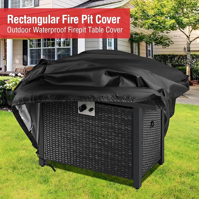 Youlvy Fire Pit Cover Rectangular 60 Inch - Waterproof Outdoor Fire Table Cover Rectangle Heavy Duty, 600D Patio Propane Gas Firepit Cover Rectangular Tear Weather Resistant - 60 x 30 x 12 Inch