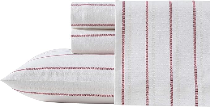 Eddie Bauer - Twin Bed Sheets, Cotton Flannel Bedding Set with Matching Pillowcase, Brushed for Extra Softness, Deep Pocket, Oeko-Tex Certified (Cooper Falls Red)