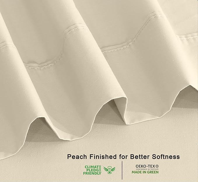 RUVANTI 100% Organic Cotton Sheets California King, Percale Weave, GOTS Certified, 4-Piece Set, Deep Pocket 13", Crisp & Breathable, Soft Durable Bedding, Sábanas Algodón Orgánico – Cloud Cream