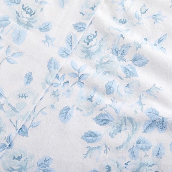 Market & Place 100% Cotton Twin Flannel Sheet Set | 3 Piece Deep Pocket Cozy Winter Floral Bed Sheets | Double Brushed for Extra Softness & Comfort | Alpine Collection (Twin, Vintage Floral)