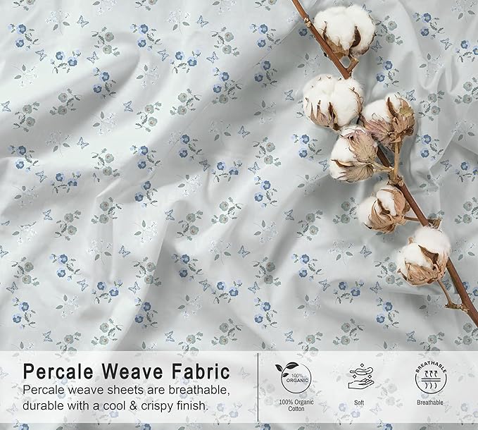 RUVANTI 100% Organic Cotton Sheets Split King, Percale Weave, GOTS Certified, 5-Piece Set, Deep Pocket 15", Crisp & Breathable, Soft Durable Bedding, Sábanas Algodón Orgánico – Butter Flight
