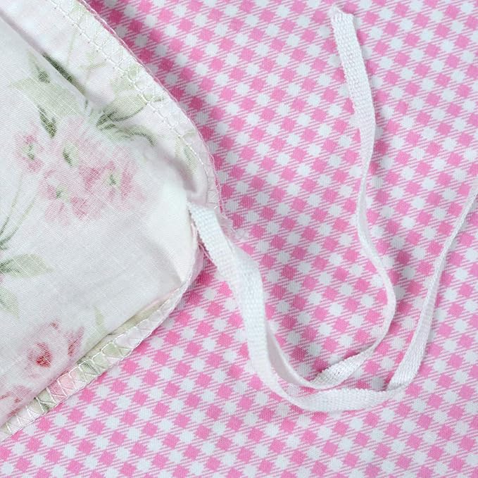 FADFAY Rose Floral Duvet Cover Set Pink Grid Cotton Girls Bedding with Hidden Zipper Closure 3 Pieces, 1duvet Cover & 2pillowcases,Full Size