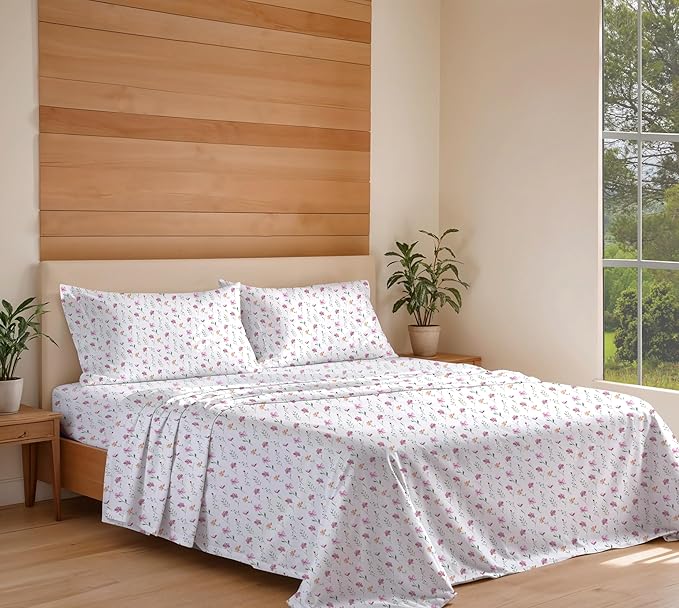 RUVANTI 100% Organic Cotton Sheets California King, Percale Weave, GOTS Certified, 4-Piece Set, Deep Pocket 13", Crisp & Breathable, Soft Durable Bedding, Sábanas Algodón Orgánico – Obsessed Stems