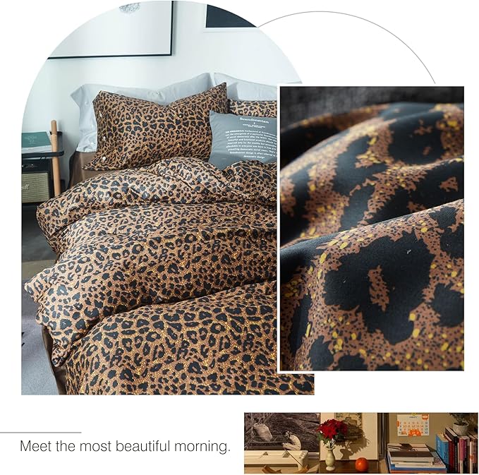 Leopard Print Comforter Set California King Vintage Animal Cheetah Printed Comforter with 2 Pillowcases Fluffy Soft Microfiber Floral Bedding Set 3 Pieces Farmhouse Leopard Pattern Comforter Set