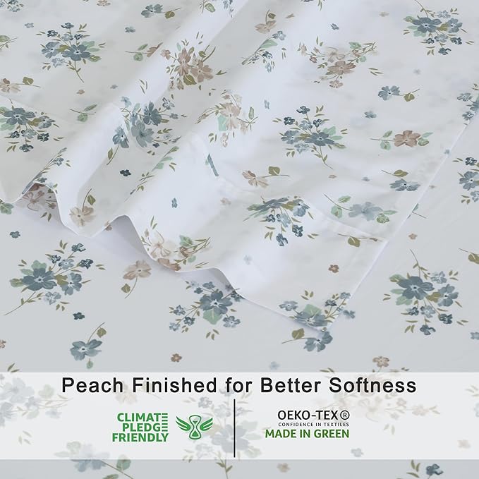 RUVANTI 100% Organic Cotton Sheets King Size, Percale Weave, GOTS Certified, 4-Piece Set, Deep Pocket 15", Crisp & Breathable, Soft Durable Bedding, Sábanas Algodón Orgánico – Halcyon