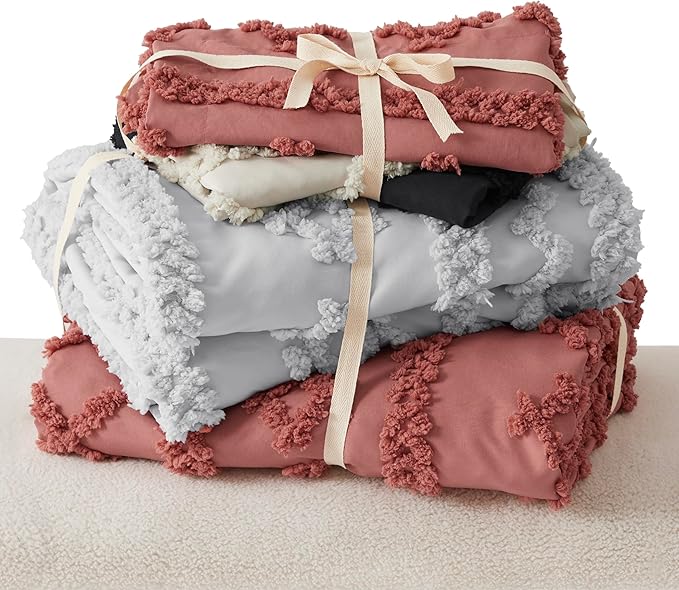 Bedsure Boho Duvet Cover King Size, Soft & Comfortable Elegant Design Boho Bedding for Decoration, Machine Washable Comforter Cover for All Seasons,Includes 1 Duvet Cover & 2 Pillow Shams,Pink