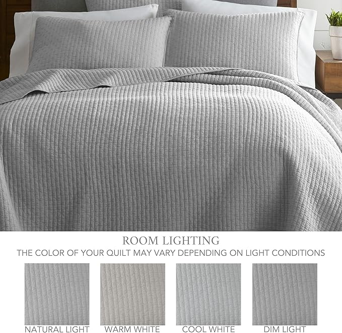 Levtex Home Cross Stitch Reversible Twin Bedspread Set (84x104in) with 1 Pillow Sham (26x20in) - Stitch Texture - Light Grey - Cotton Twin Size Bedspread Set - Lightweight, Soft, Pre-Washed