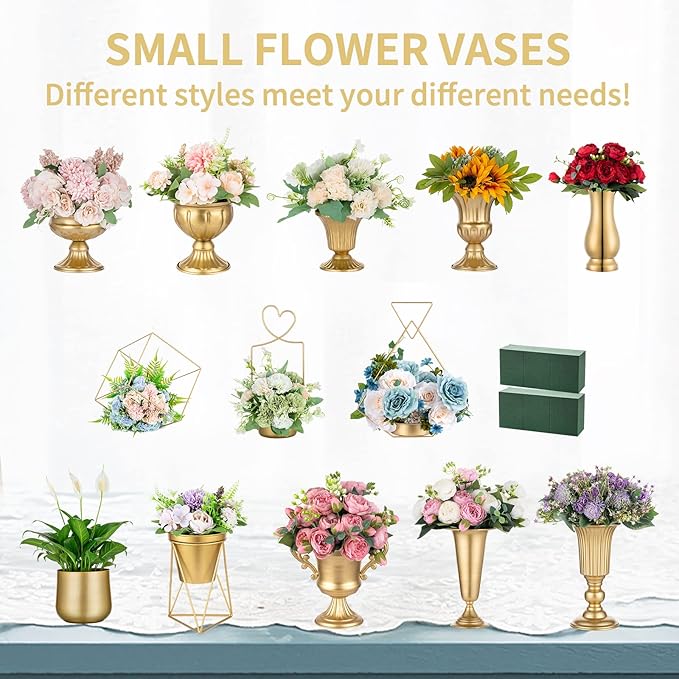 Nuptio Pcs of 10 Mini Sized Metal Urn Planter Elegant Wedding Centerpieces Vase for Wedding Party Decoration, 12.6cm/4.96" Tall Trumpet Vase Flower Holder for Anniversary Ceremony, White