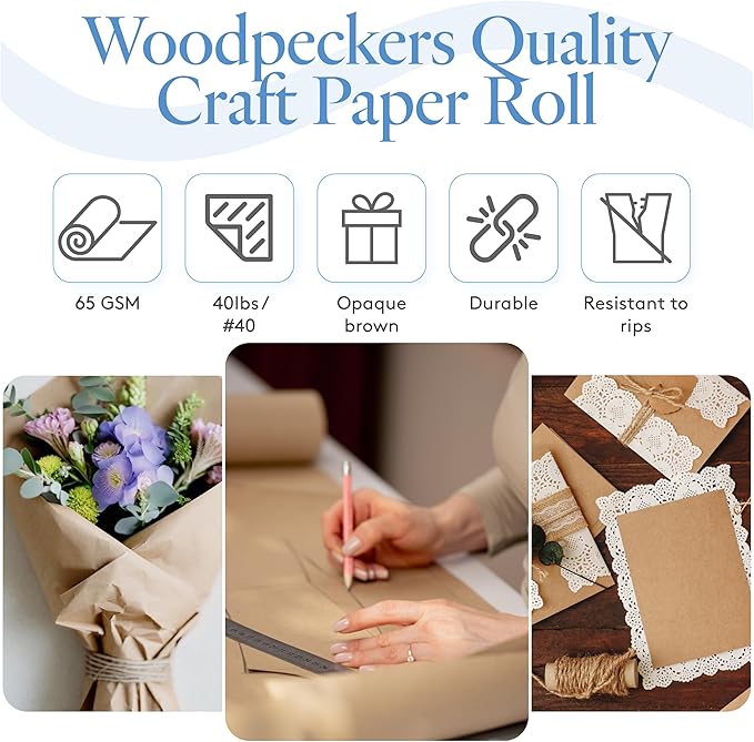Craft Paper Roll, Bulletin Board Paper, 17.75 Inches x 1800 Inches Brown Paper Roll, Jumbo Butcher Paper Roll, Eco Friendly Kraft Paper Roll, Brown Wrapping Paper for Christmas Gifts, Shipping Paper