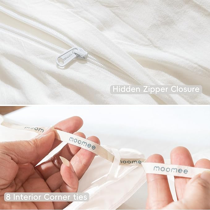 MooMee Bedding Duvet Cover Set 100% Washed Cotton Linen Like Textured Breathable Durable Soft Comfy (Solid Off White, Super Queen 90"x98")