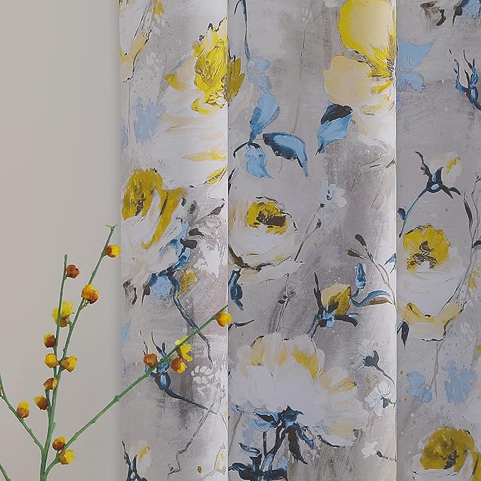MYSKY HOME Floral Curtains 54 Inch Length for Living Room Bedroom, Bathroom Thermal Insulated Room Darkening Curtain Grommet Vintage Floral Curtains Decorative Curtains,2 Panels