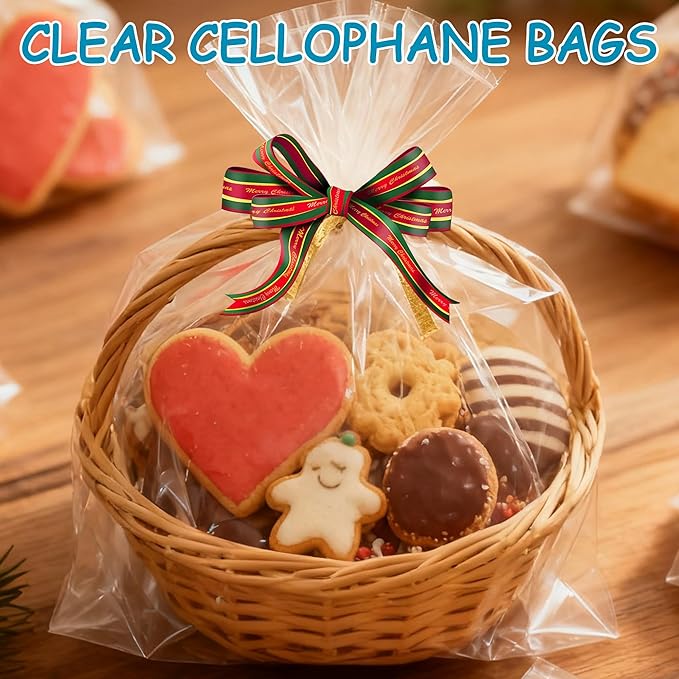Extra Large Cellophane Bags 40x50 Inch - 12 PCS 2.8 Mil Thick Cellophane Wrap for Gift Baskets, Clear Plastic Gift Basket Bags for Thanksgiving, Christmas, Easter Presents/ Party Favors Packaging