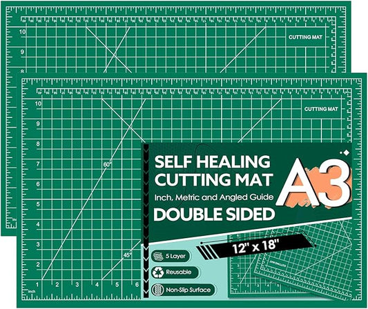 2 Packs Self Healing Cutting Mat 12" x 18" Rotary Cutting Sewing Mat A3, 5-Ply Cutting Board for Crafting, Sewing, Scrapbooking, Quilting and Precision Cutting