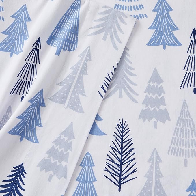 Market & Place 100% Turkish Cotton Flannel Sheet Set | 4 Piece Deep Pocket Novelty Cozy Winter Bed Sheets | Double Brushed for Extra Softness & Comfort | Alpine Collection (Queen, Blue Forest)