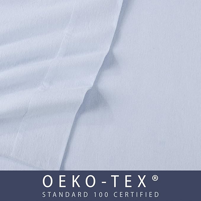 Market & Place 100% Turkish Cotton Flannel Sheet Set | 4 Piece Deep Pocket Solid Cozy Winter Bed Sheets | Double Brushed for Extra Softness & Comfort | Chalet Collection (Full, Light Blue)