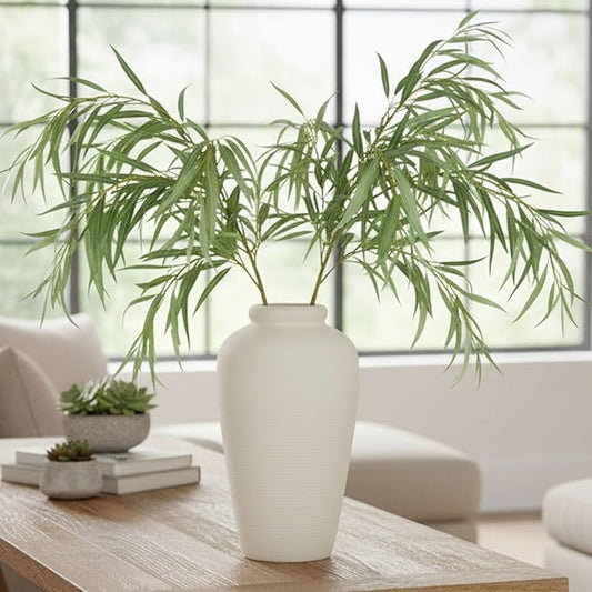 Ceramic Flower Vase,11 Inch Tall Modern Rustic Farmhouse Vases Home Decor,Handmade Pottery Vase Decorations for Living Room,Large Terracotta Floral Vases for Bedroom Table Fireplace Kitchen-White