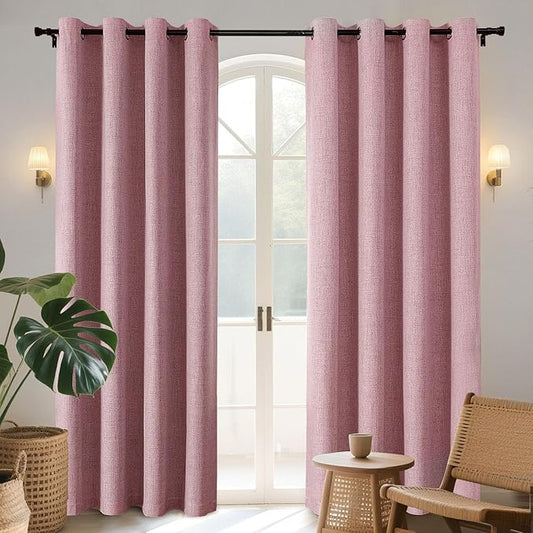 Joydeco Blackout Curtains 120 Inches Long 2 Panels Burg, Room Darkening Curtains for Bedroom, 100% Black Out Textured Thermal Drapes Privacy Protection 2 Panels Set(W52 x L120 Inch, Pink)