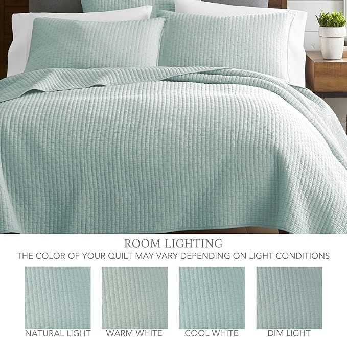 Levtex Home Cross Stitch Reversible Twin Bedspread Set (84x104in) with 1 Pillow Sham (26x20in) - Stitch Texture - Blue Haze - Cotton Twin Size Bedspread Set - Lightweight, Soft, Pre-Washed