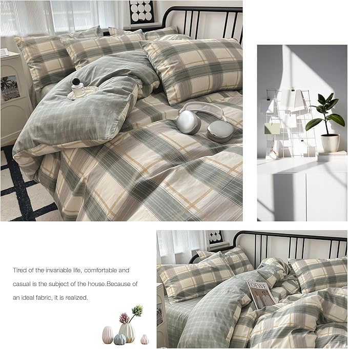 Plaid Queen Comforter Set Geometric Plaid Grid Comforter Set Fluffy Microfiber Bedding Comforter Farmhouse Checkered Comforter Set for All Season 3 Piece Plaid Bedding Comforter Set Queen Size Set
