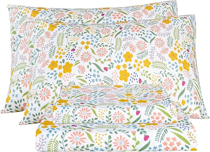Bedlifes Twin Sheet Set Ultra Soft, Breathable, Silky Flower Deep Pocket 100% Microfiber Bedding, 3 Piece Twin Size Floral