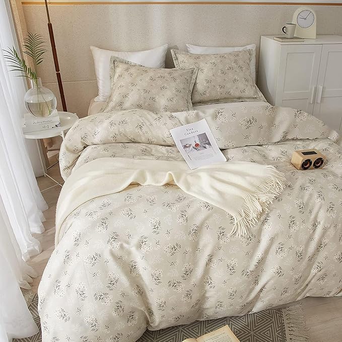 Vintage Floral Comforter Set Twin XL Garden Style Flower Leaves Boho Floral Bedding Comforter Fluffy Soft Cottagecore Bedding Set Lightweight Botanical Comforter Set with 2 Pillowcases for All Season