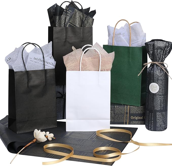 Large Newspaper Tissue Paper for Gift Wrapping Retro Kraft Magazine with Black Printed Bouquet Tissue Paper 27.5x19.7 Inch Mother's Day, Birthday Gifts Packaging Craft Paper 28pcs (2 Kraft Black)