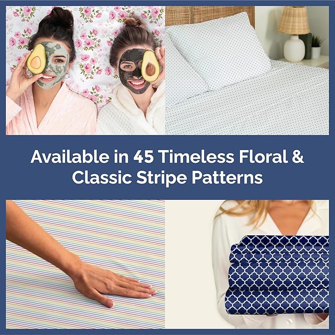Floral Sheets - Butterfly Floral Bed Sheet Set - 1 Flat, 1 Fitted & 2 Pillowcases w/ Deep Pockets - Wrinkle & Fade Free Boho Botanical Bedding - Soft, Breathable and Cooling - Cal King Size Bed Set
