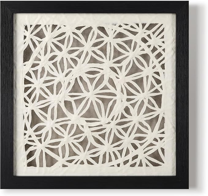 FOLKOR Black and White Wall Art Living Room Decor, 12" Abstract Framed Artwork, Handmade Rice Paper Shadow Box Wall Hanging Sculpture for Contemporary Home Office Bedroom Coffee Shop
