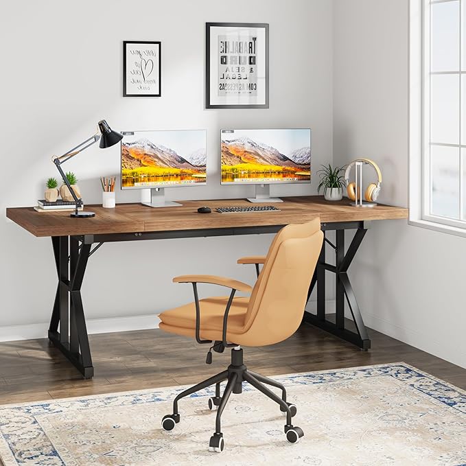 Tribesigns 70.8-Inch Executive Desk, Large Computer Office Desk Workstation, Modern Simple Style Laptop Desk Study Writing Table Business Furniture for Home Office (Light Brown, 70.8 Inch)