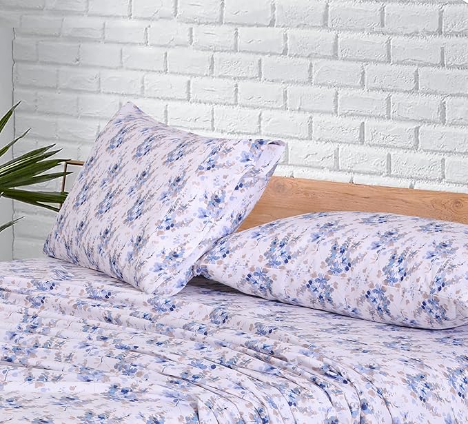 RUVANTI 100% Cotton Twin Sheets Set, 3 Pieces, Soft & Breathable Percale Weave Bedding, Deep Pocket 16", Hotel Standard, Crisp Cool Feel, Durable, Perfect Floral Bed Sheet, Maple