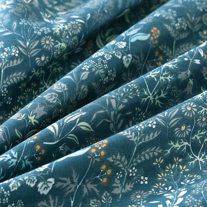 EAVD Garden Style Floral Duvet Cover Twin Soft 100% Cotton Blue Floral Bedding Set with 2 Pillowcases Chic Shabby Botanical Comforter Set for Girls with Zipper Closure(Twin, Blue)