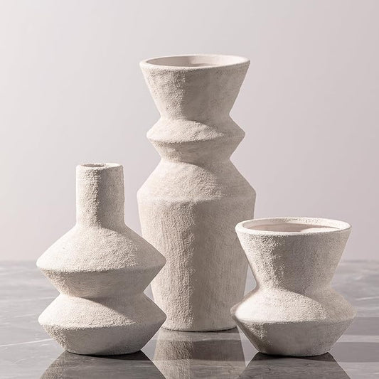Ceramic Vase Home Table Decor - White Flower Vase Set of 3 Living Room Kitchen Decorations Farmhouse Modern Rustic Vases Decorative Centerpiece for Shelf Bedroom Office Bathroom Dining Coffee Desk
