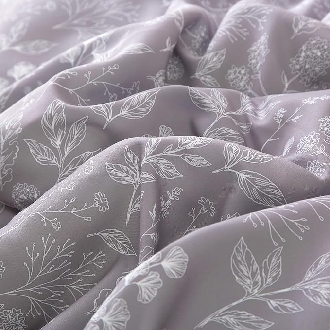 EAVD Garden Style Grey Floral Duvet Cover Twin XL Soft Cotton Chic Shabby Cute Floral Botanical Bedding Set with 2 Pillowcases Fresh Reversible Botanical Duvet Cover with Zipper Closure