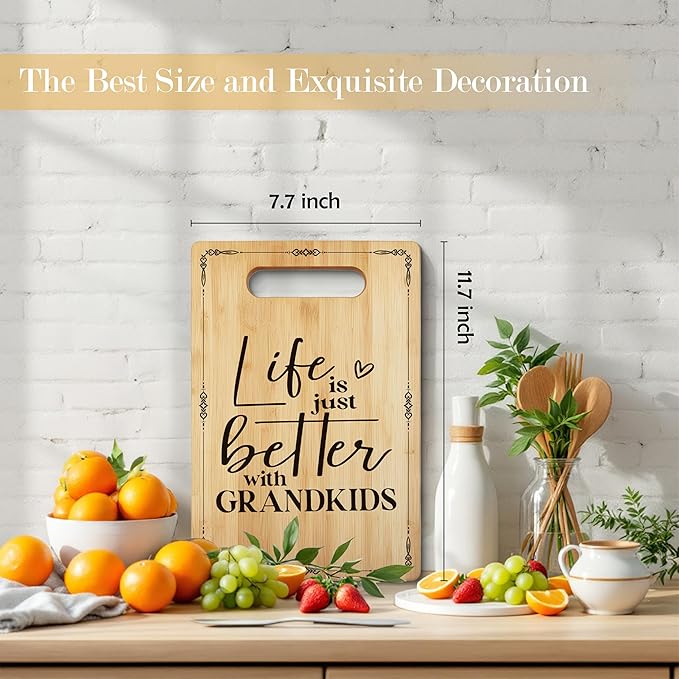 Grandma Gifts Cutting Board, Grandma Grandpa Gifts From Grandkids,Mother's Day Kitchen Gifts for Mom from Daughters Sons Kids, Life Is Just Better With Grandkids Cutting Board