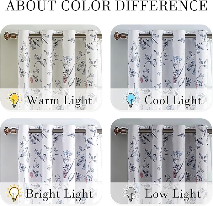 ChrisDowa 100% Blackout Floral Curtains 84 Inches Long 2 Panels for Bedroom Living Room Navy Blue Flower Patterned Room Darkening Thermal Insulated Soundproof Grommet Window Treatments Drapes,52X84
