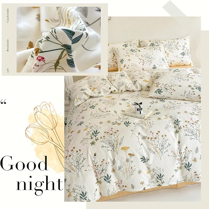 HighBuy Twin XL Duvet Cover Floral Cozy Cotton Girl Yellow Flower Botanical Coquette Bedding Set French Style Comforter Cover with Zipper Chic Vintage Bedding Duvet Cover Twin XL,3 Pieces