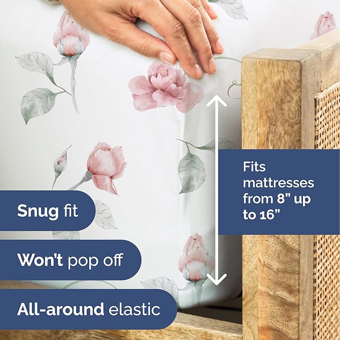 Floral Sheets - Floral Rose Bed Sheet Set - 1 Flat, 1 Fitted & 2 Pillowcases w/ Deep Pockets - Comfy, Wrinkle & Fade Free - Boho Botanical Bedding - Ultra-Soft, Breathable & Cooling - Full Size Set
