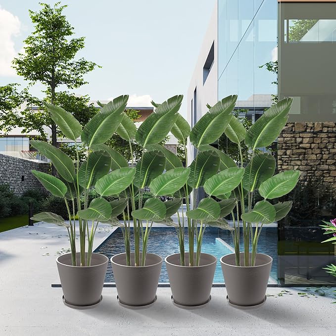 Kozyard 2Packs Round Planter Indoor Outdoor Plant Pots with Tray Collecting Water for Porch, Patio, Backyard Planters Modern Décor for Tall Plants Flowers GrayishBrown