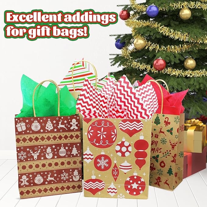 Hifunwu 120 Sheets Christmas Tissue Paper for Gift Wrapping Bags, Christmas Holiday Tissue Paper Bulk for Gift Bags Wrapping