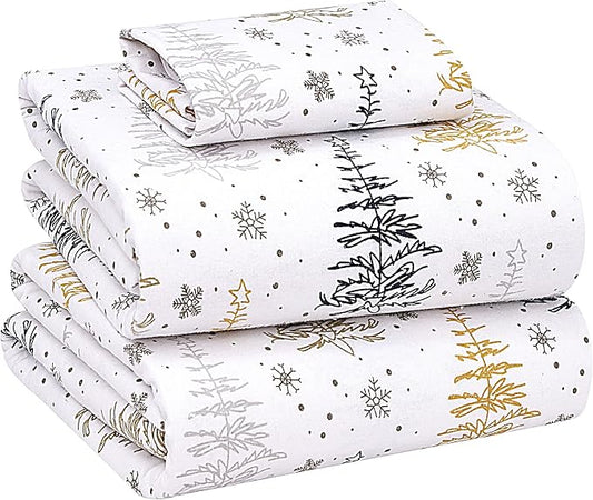 RUVANTI Flannel Sheets Twin Size - 100% Cotton Double Brushed Twin Sheets Set, Deep Pockets 16 Inches, All Seasons Breathable & Extra Soft Bed Sheets, Warm & Cozy, 3 Piece, Christmas Tree