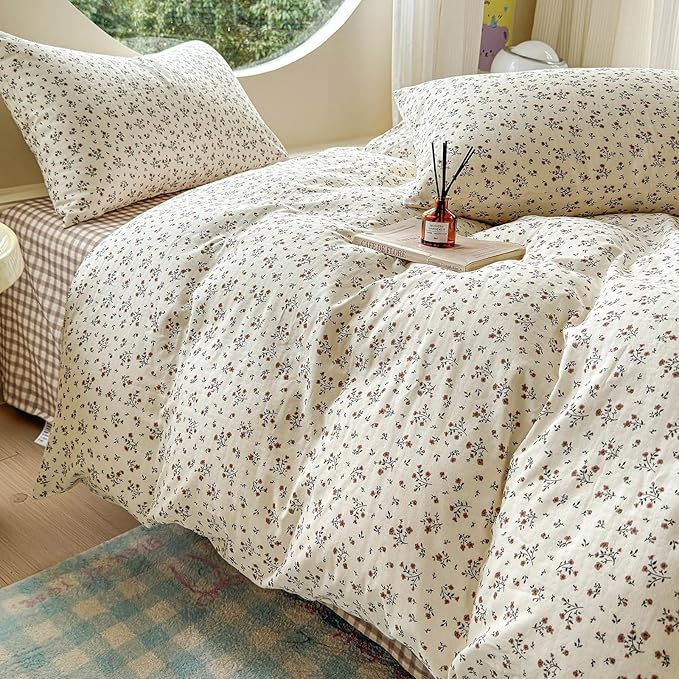 LifeTB 100% Cotton Muslin Duvet Cover Twin XL Vintage Botanical Floral Duvet Cover Ultra Soft Flower Comforter Cover Lightweight Soft Breathable Gauze Bedding Comforter Cover with 2 Pillowcases