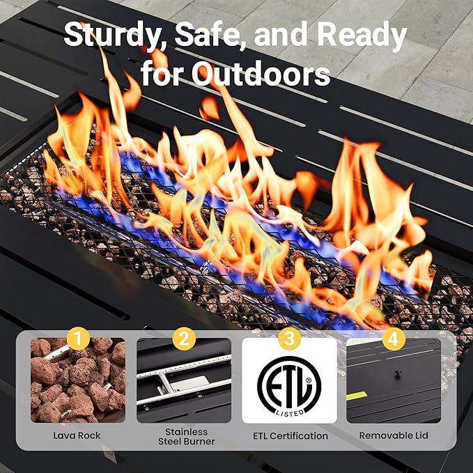Wisteria Lane 43" Propane Fire Pit Table, 50,000 BTU Gas Fire Pit for Outside, Outdoor Fire Pit with CSA Certification for Patio Balcony Garden Deck Backyard