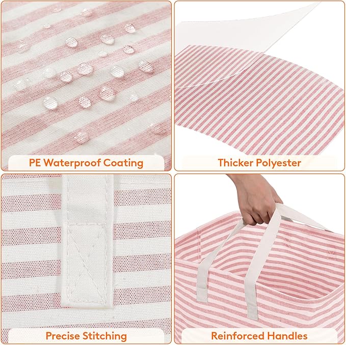 Lifewit 3 Pack Laundry Hamper Large Collapsible Laundry Baskets, Freestanding Waterproof Clothes Hamper with Easy Carry Handles in Laundry Room Bedroom Bathroom College Dorm for Adults, Pink, 3 x 80L